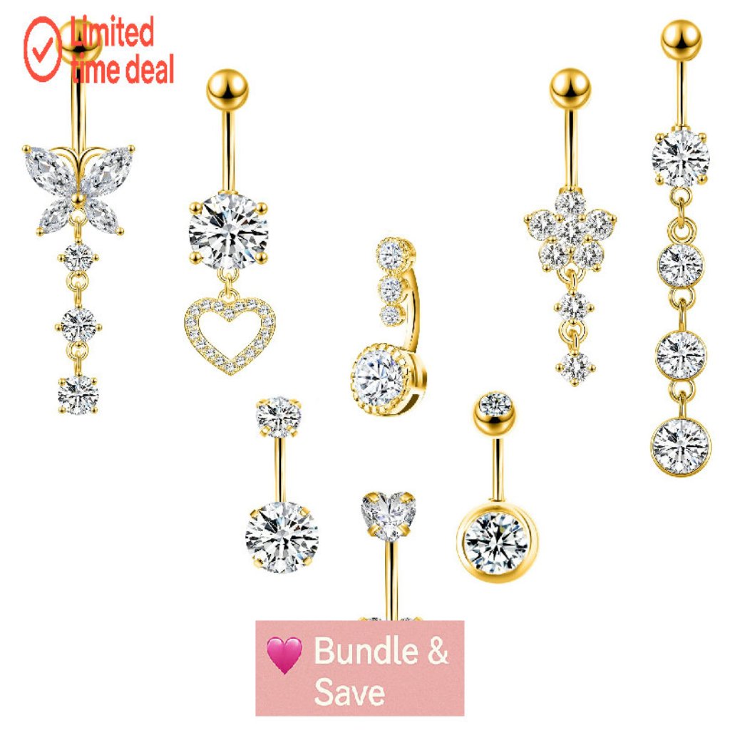 14g Stainless Steel Belly Button Rings Set With Dangle Designs
